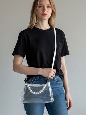 Clear Crossbody Shoulder Bag with White Trim